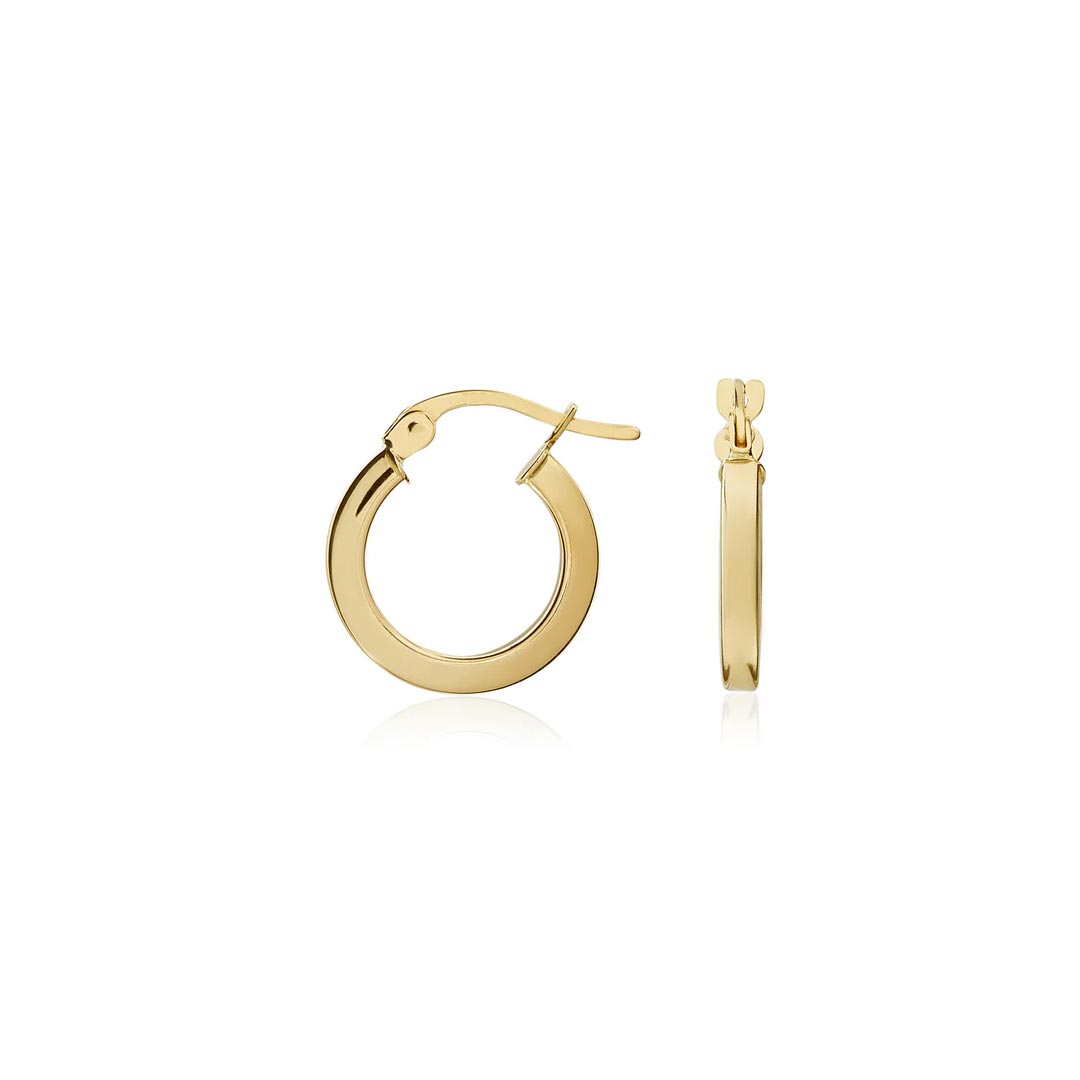14mm 18ct Yellow Gold Square Tube Hoop Earrings
