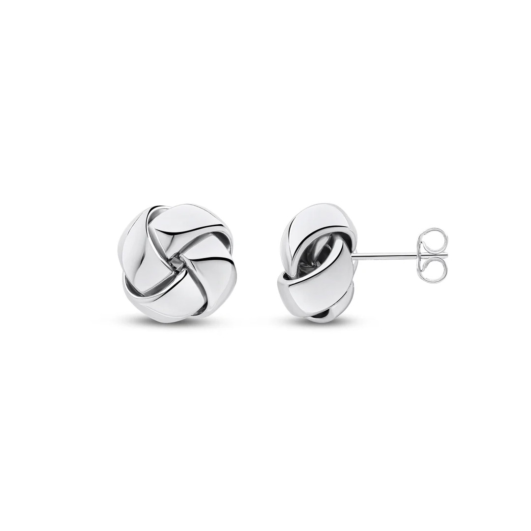 15mm 9ct White Gold Large Four Row Knot Stud Earrings