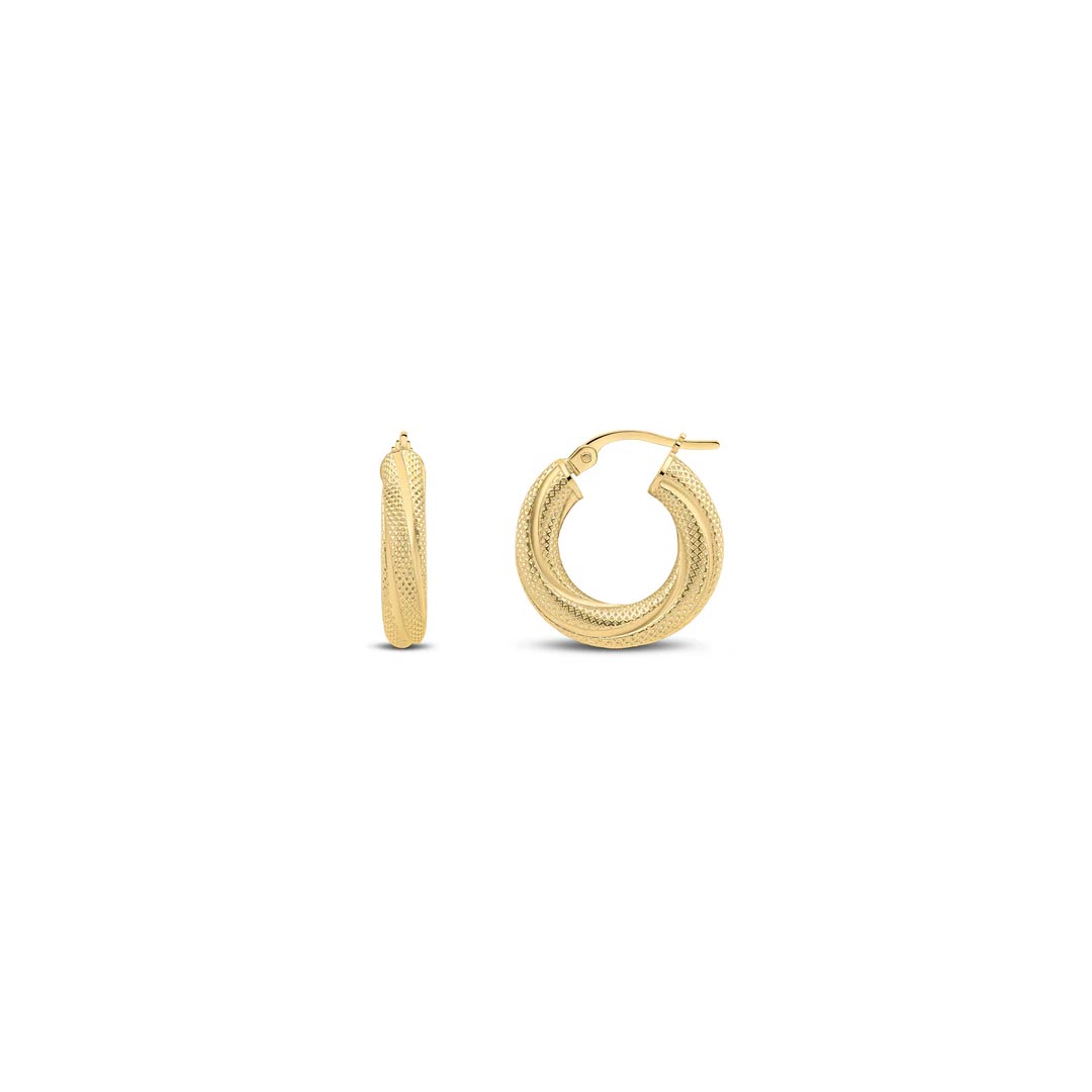 18mm 18ct Yellow Gold Thick Textured Twist Round Hoop Earrings