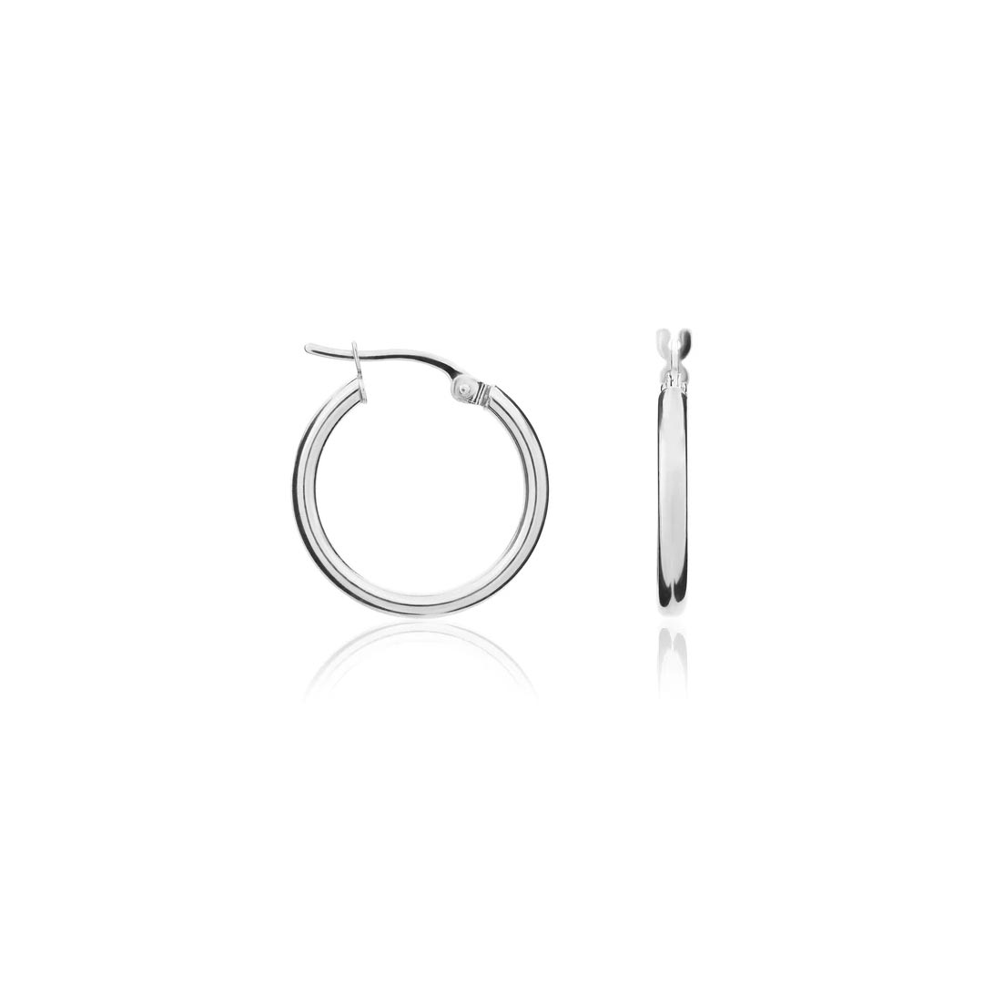 19mm 18ct White Gold Plain Thin Hoop Earrings
