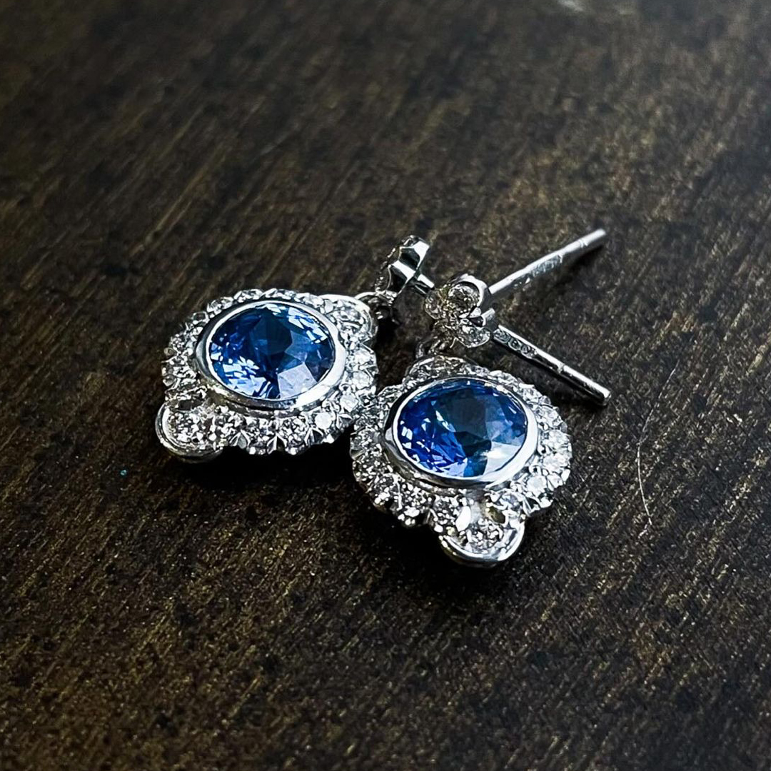 2.18ct Round Sapphires (No Heat) 0.67ct Diamond 18ct White Gold Earrings