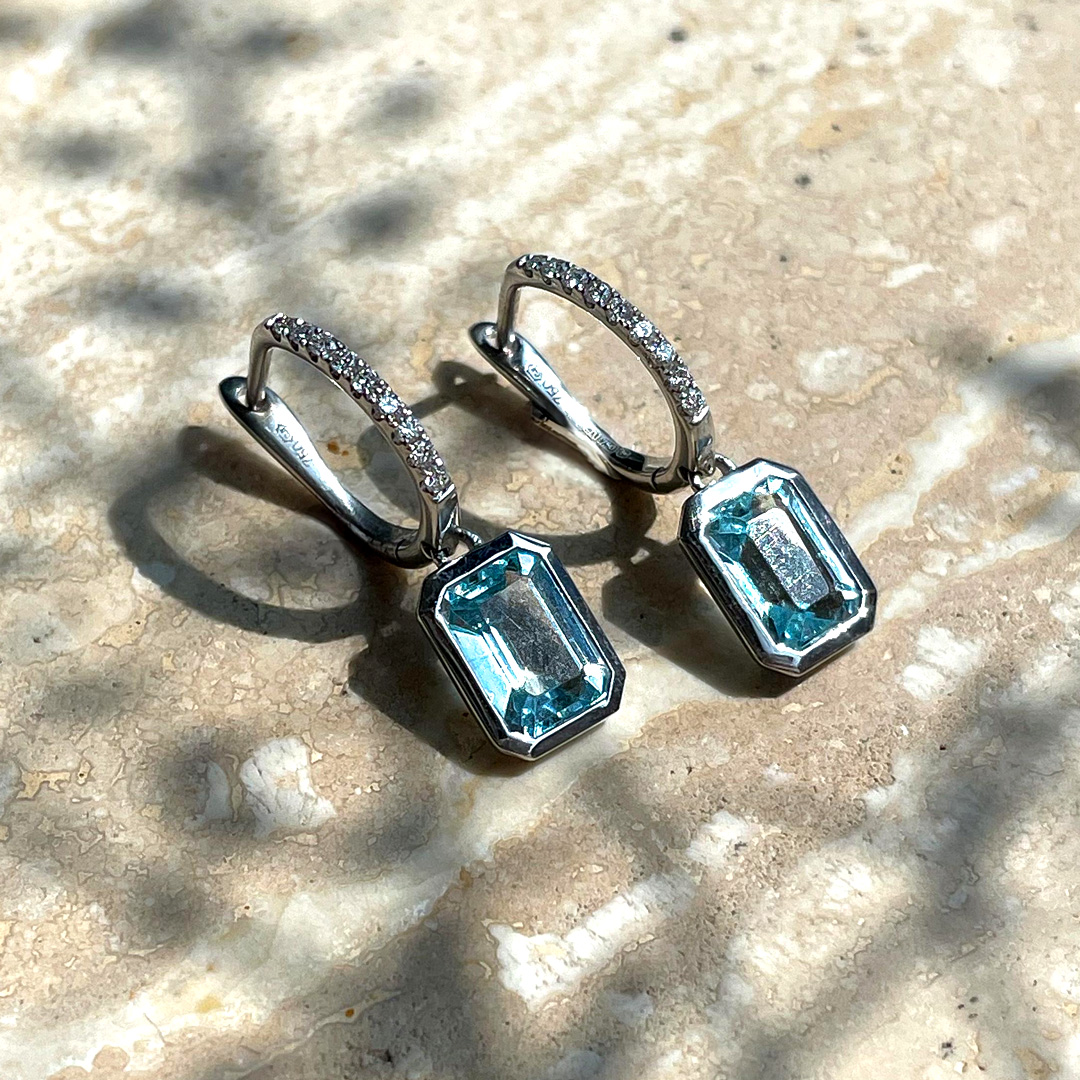 2.40ct Aquamarine Drop Hoop 18ct White Gold Earrings