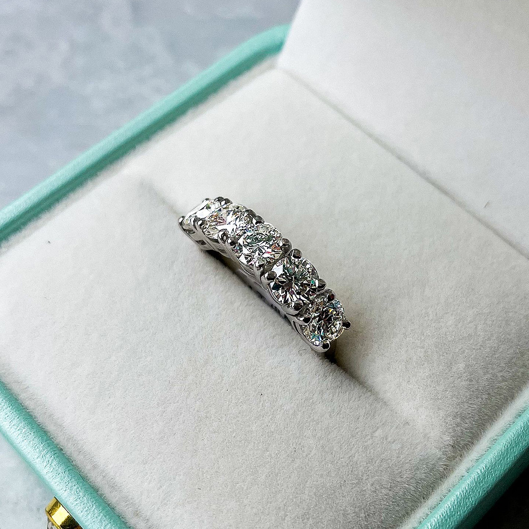 2.5ct Round Cut Diamond Five Stone Platinum Eternity Ring