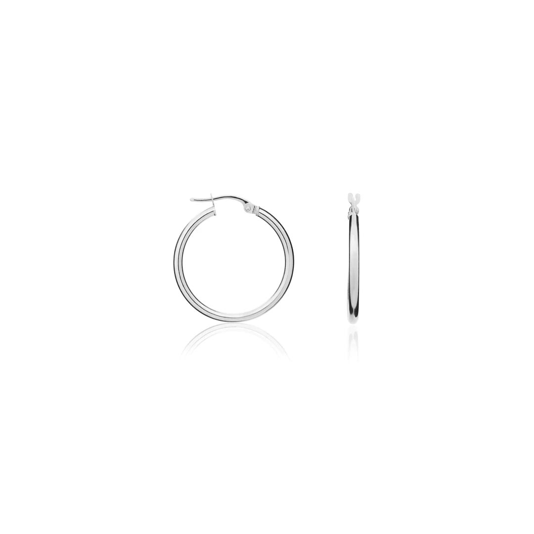 24mm 18ct White Gold Polished Round Tube Hoop Earrings