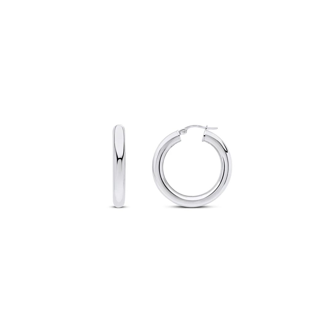 28mm 18ct White Gold Polished Round Tube Hoop Earrings