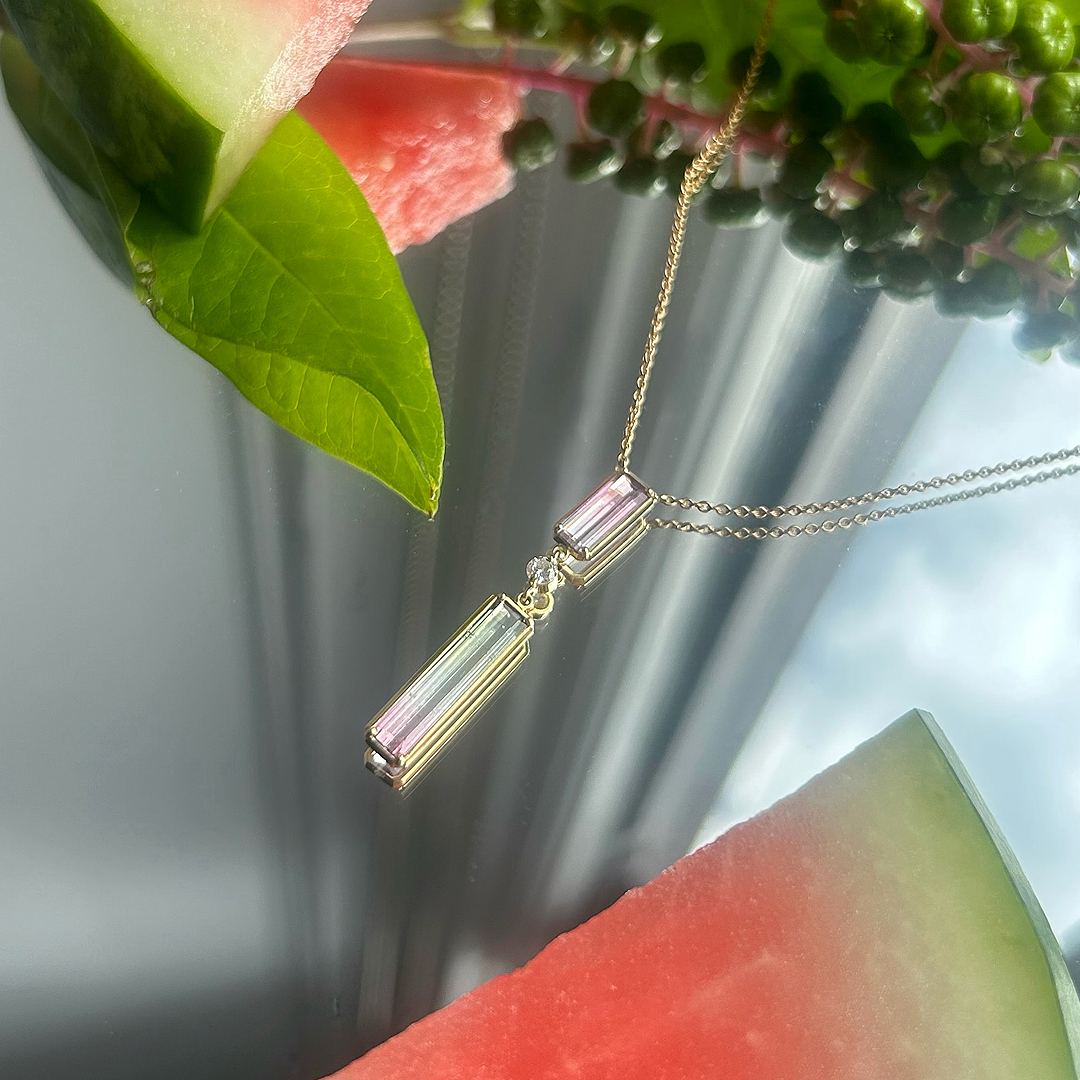 3.13ct Watermelon Tourmaline 18ct Yellow Gold Pendant