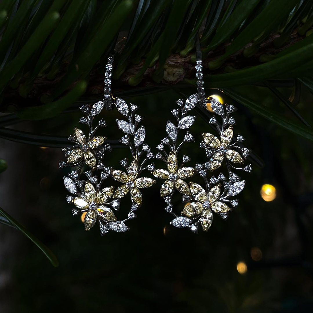 3.36ct Fancy Yellow Marquise Diamond Platinum Earrings (Hero)