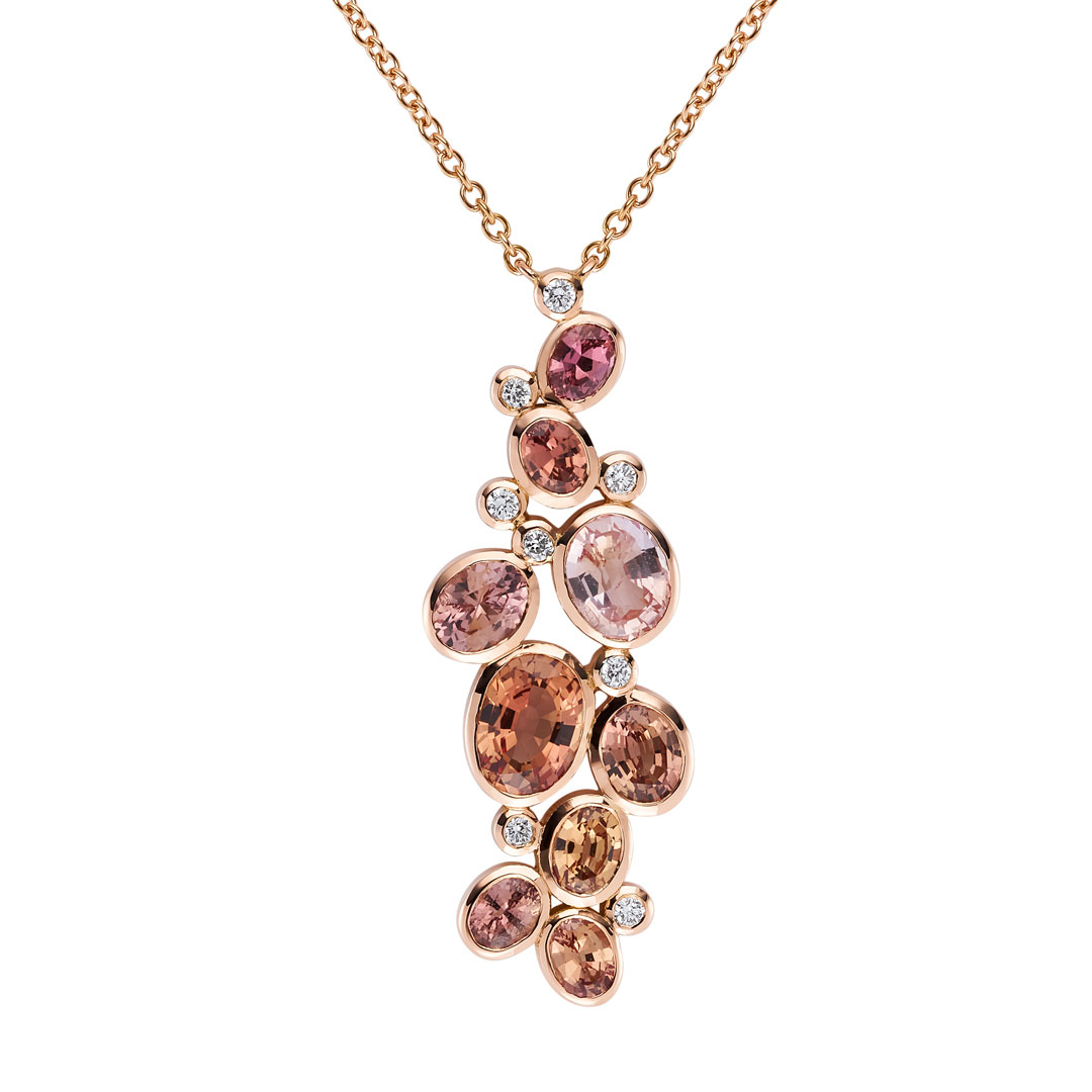 3.68ct Multi Padparadscha Oval & 0.15ct Round Brilliant Cut Diamond 18ct Rose Gold Pendant