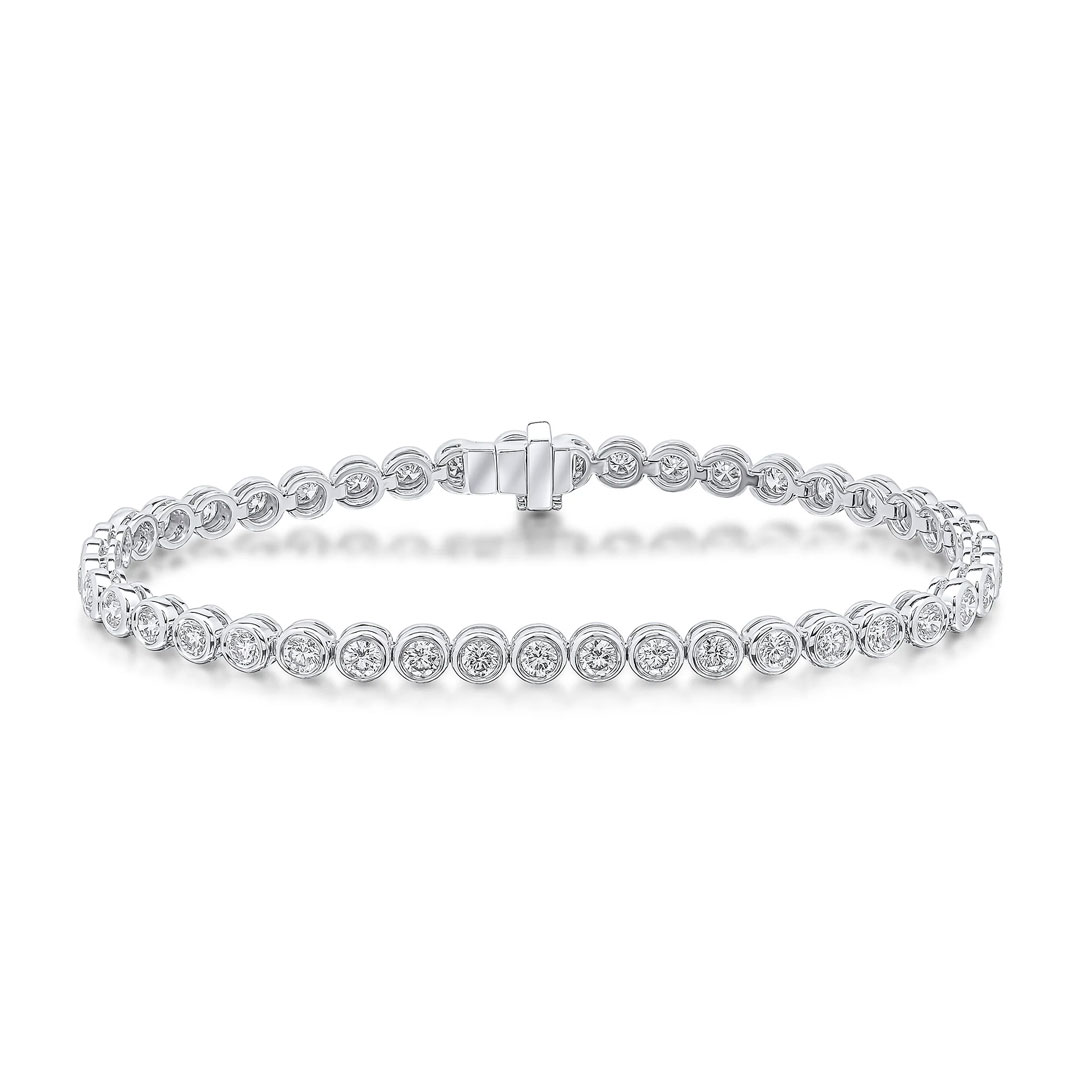 4.00ct Round Brilliant Cut Diamond Rubover 18ct White Gold Tennis Bracelet