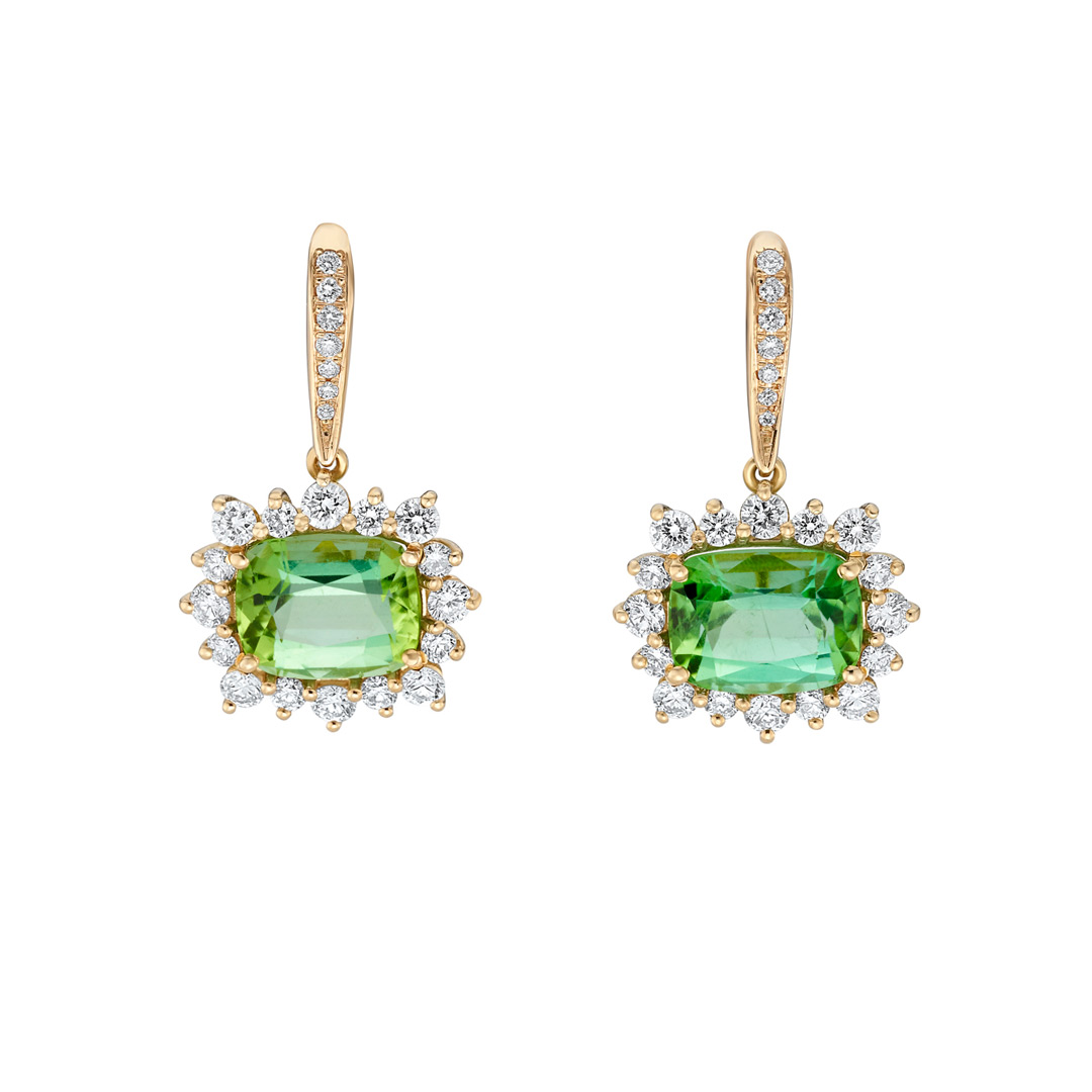 4.01ct 'Starburst' Cushion Tourmaline 18ct Yellow Gold Drop Earrings