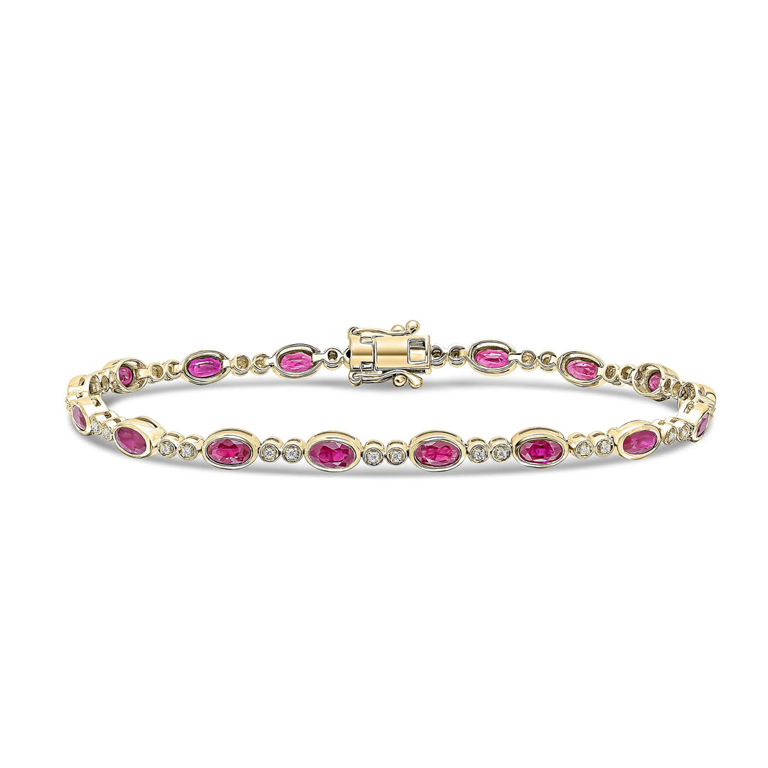 4.26ct Oval Ruby & Round Diamond Line 18ct Yellow Gold Bracelet