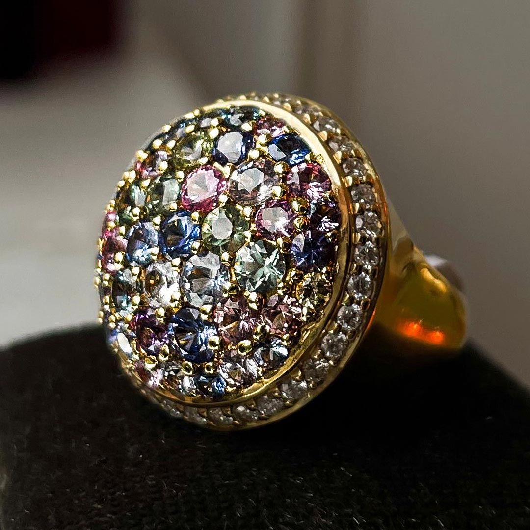 4.70ct Multicolour Sapphire & Diamond 18ct Yellow Gold Ring