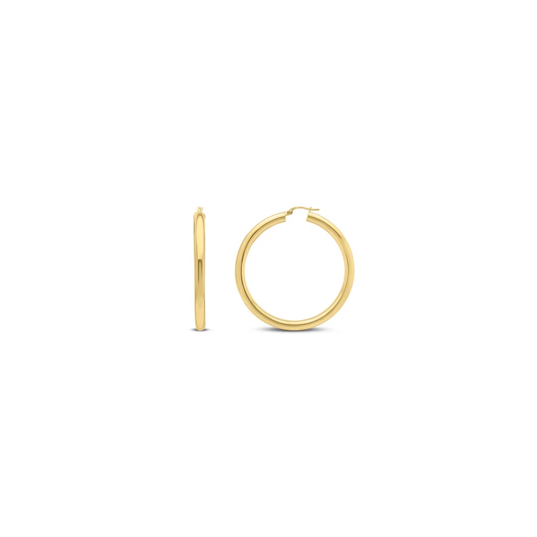 48mm 18ct Yellow Gold Plain Tube Round Hoop Earrings