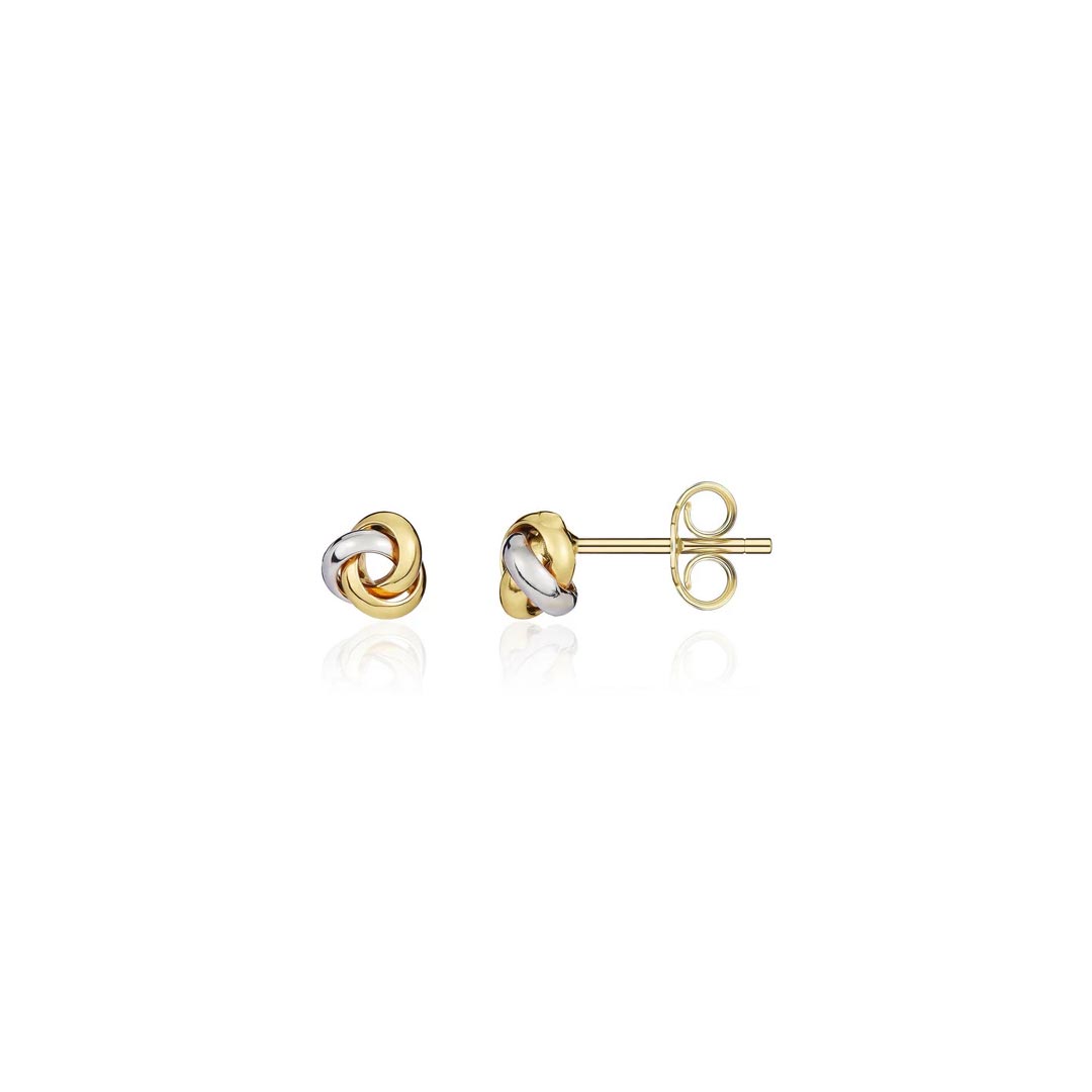 6.5mm 18ct Two Tone White & Yellow Gold Simple Triple Knot Stud Earrings