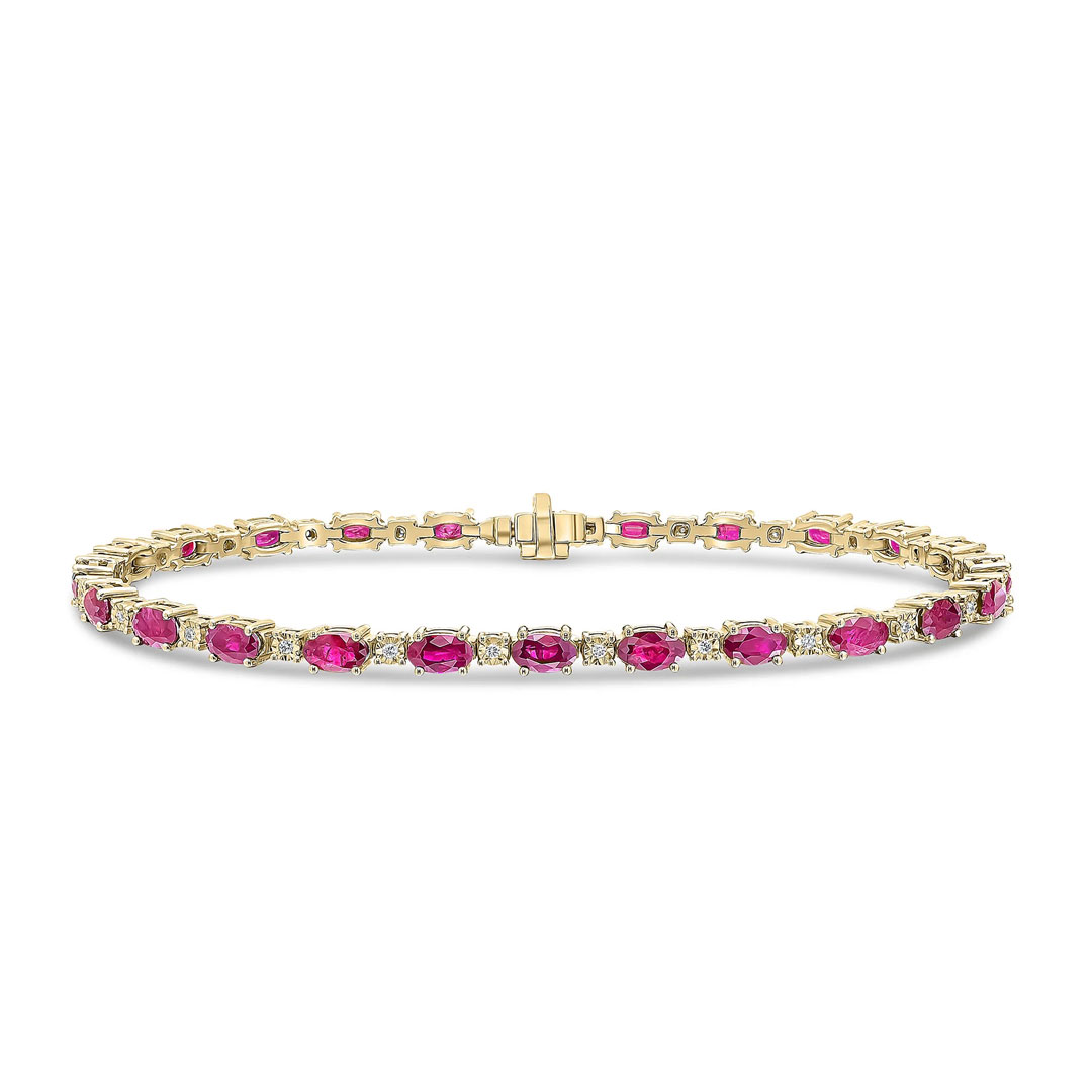 6.85ct Oval Ruby & Round Diamond Line 18ct Yellow Gold Bracelet