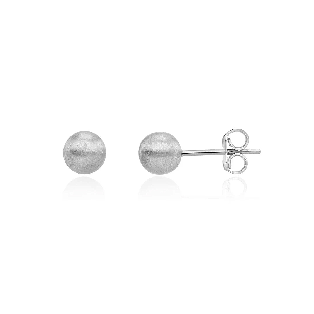 6mm 9ct White Gold Satin Ball Stud Earrings