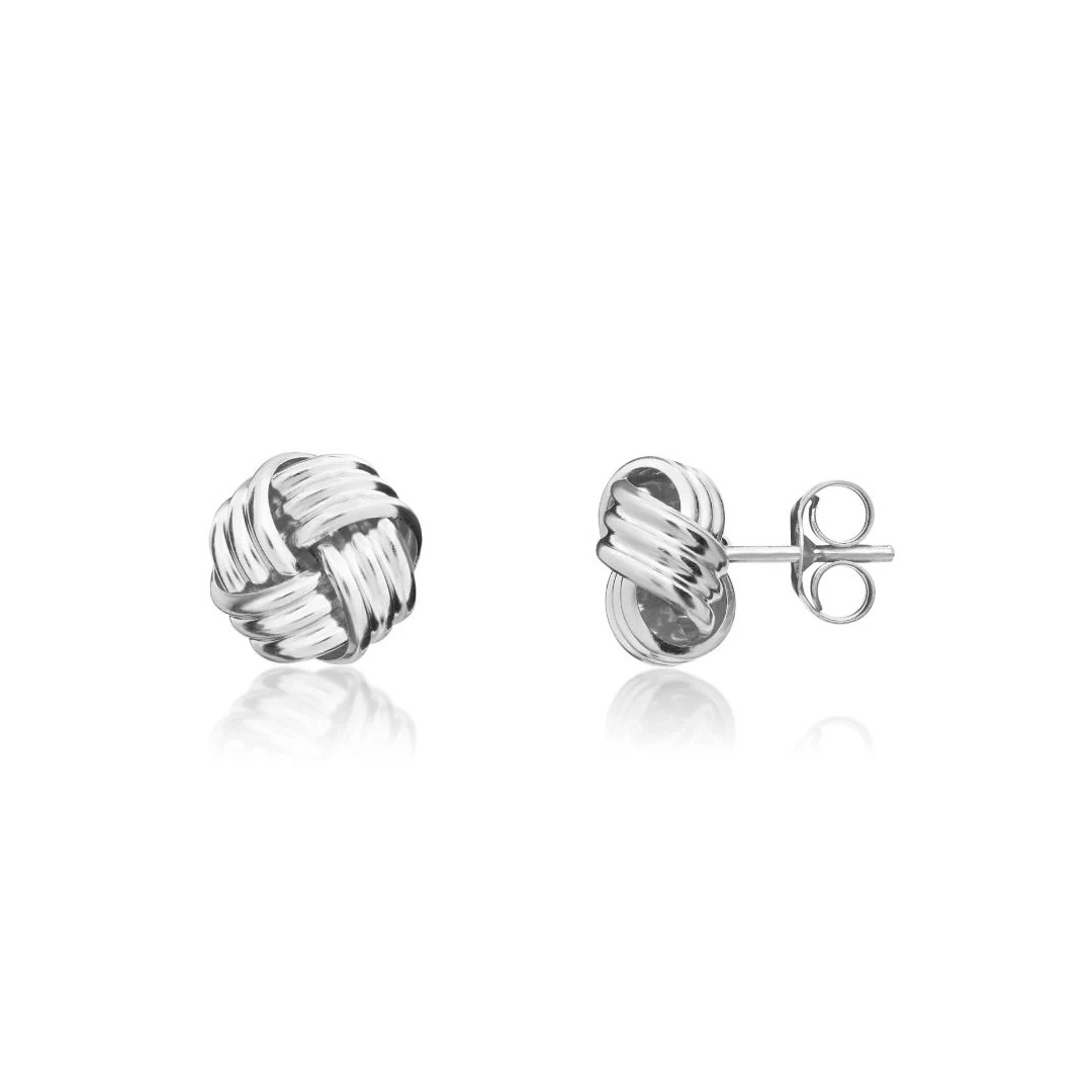 7.5mm 9ct White Gold Polished Ribbed Knot Stud Earrings