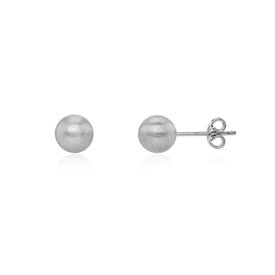 7mm 9ct White Gold Satin Ball Stud Earrings