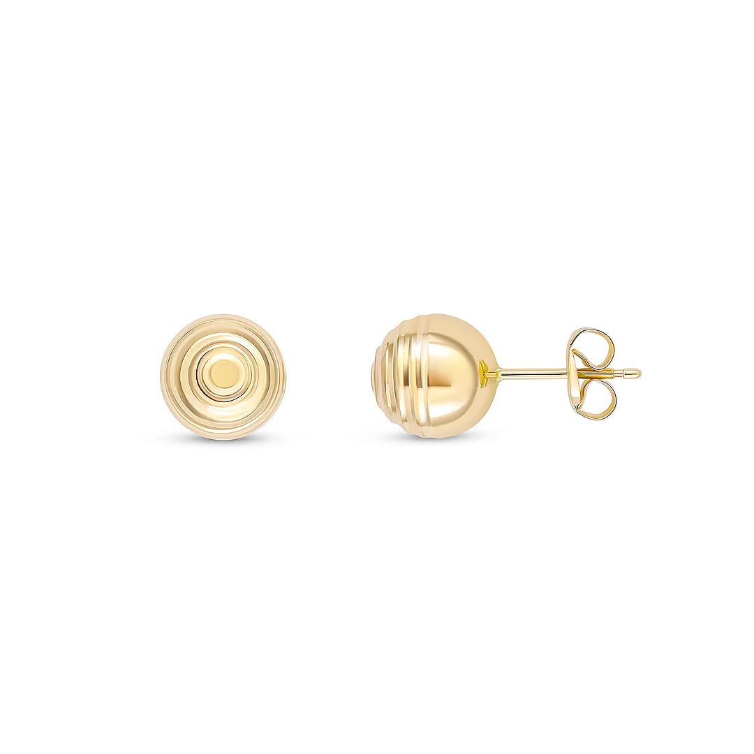 7mm 9ct Yellow Gold Gold Striped/Polished Ball Stud Earrings