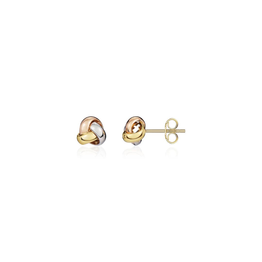 8.5mm 18ct Three Tone Yellow, White & Rose Gold Simple Knot Stud Earrings