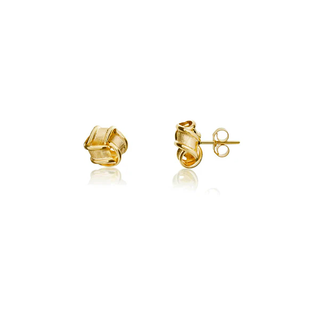 8.5mm 9ct Yellow Gold Frosted Ribbon Knot Stud Earrings