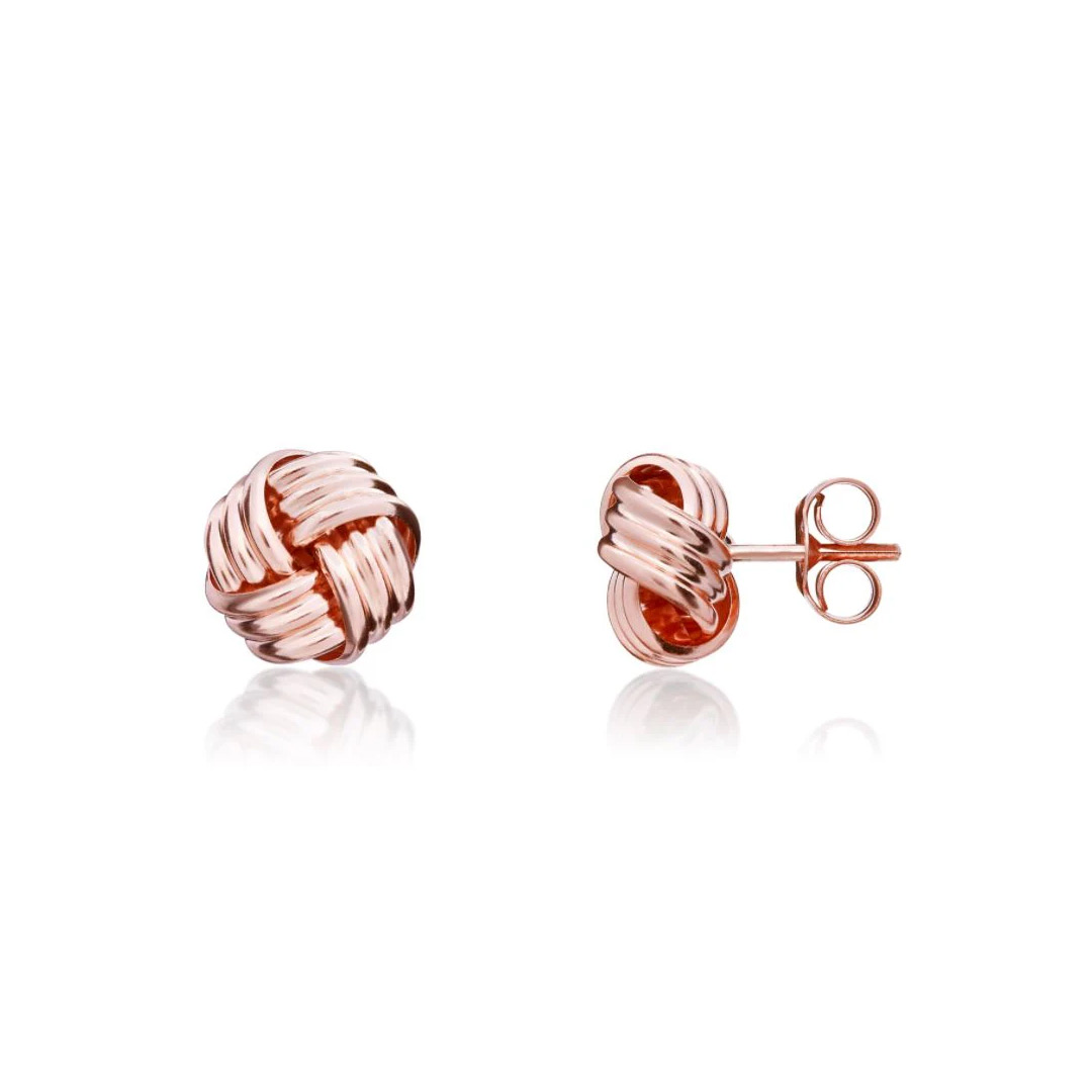 8mm 9ct Rose Gold Polished Ribbed Knot Stud Earrings