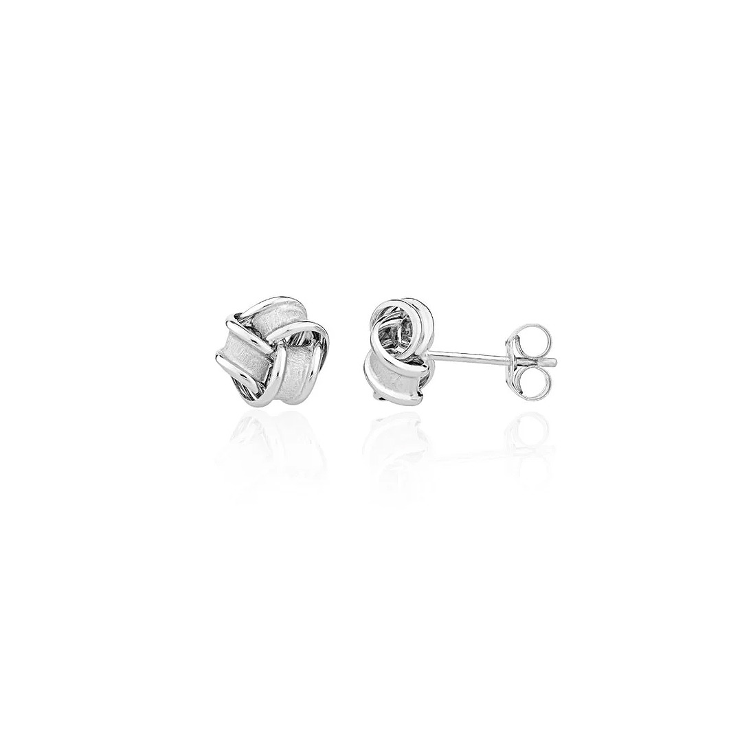 8mm 9ct White Gold Frosted Knot White Earrings