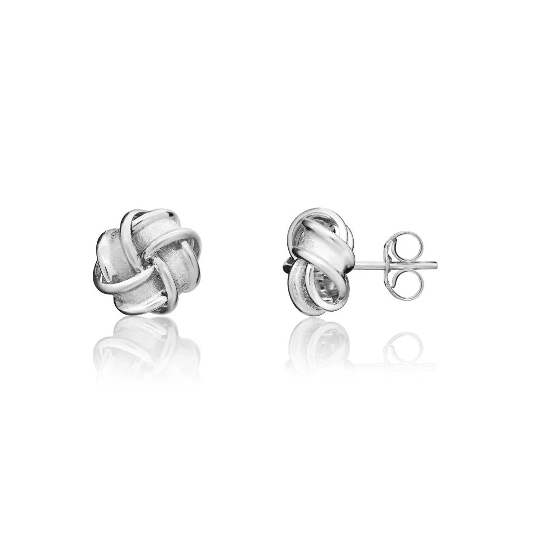 8mm 9ct White Gold Polished Ribbon Knot Stud Earrings