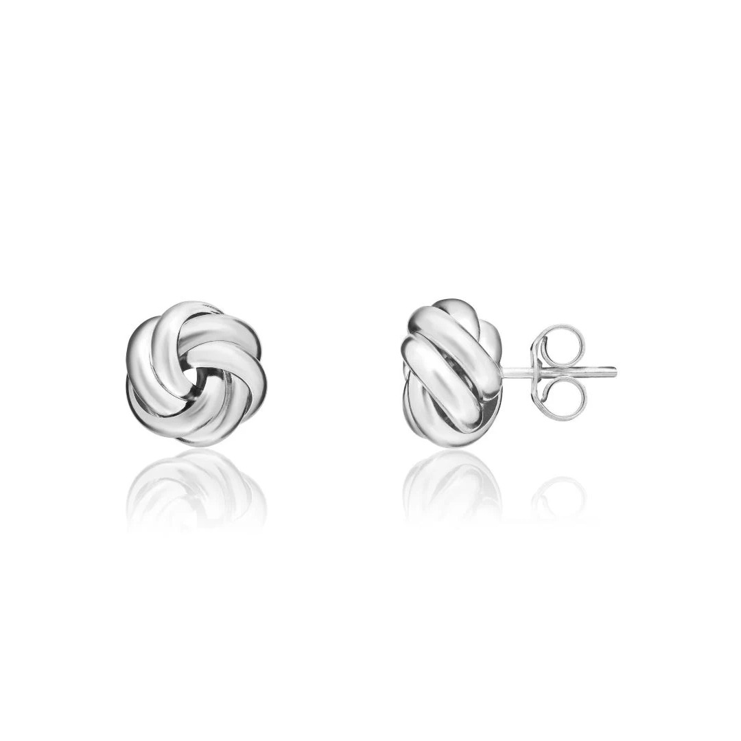 8mm 9ct White Gold Polished Two Row Knot Stud Earrings