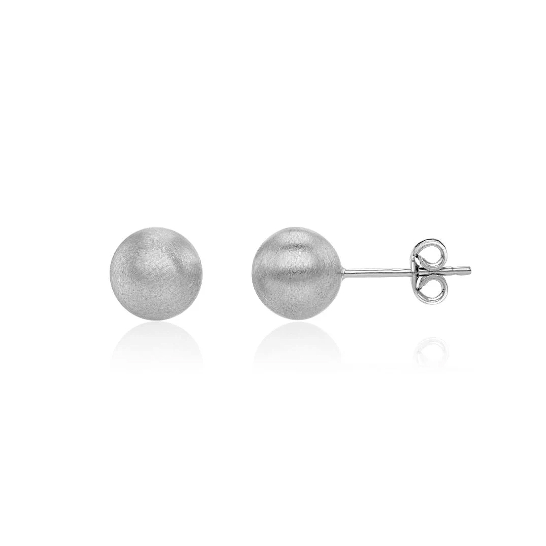 8mm 9ct White Gold Satin Ball Stud Earrings