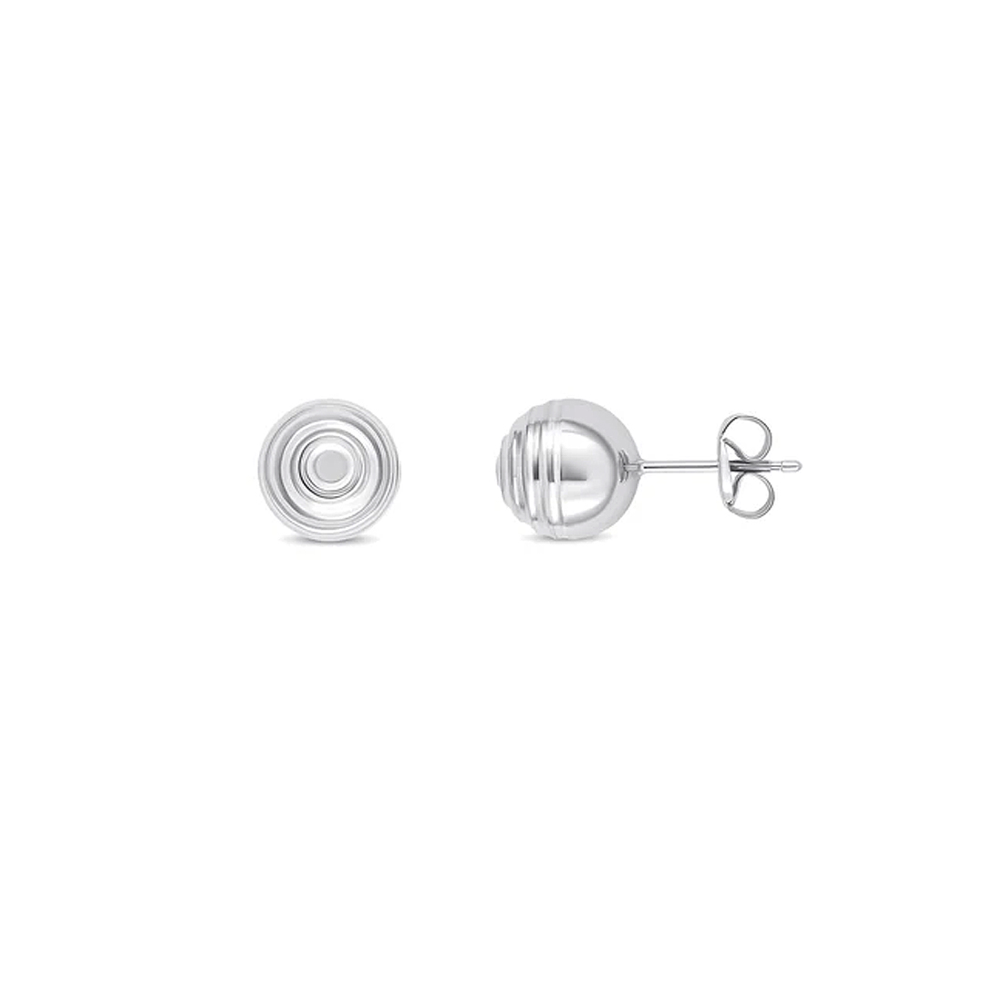 8mm 9ct White Gold Striped/Polished Stud Earrings