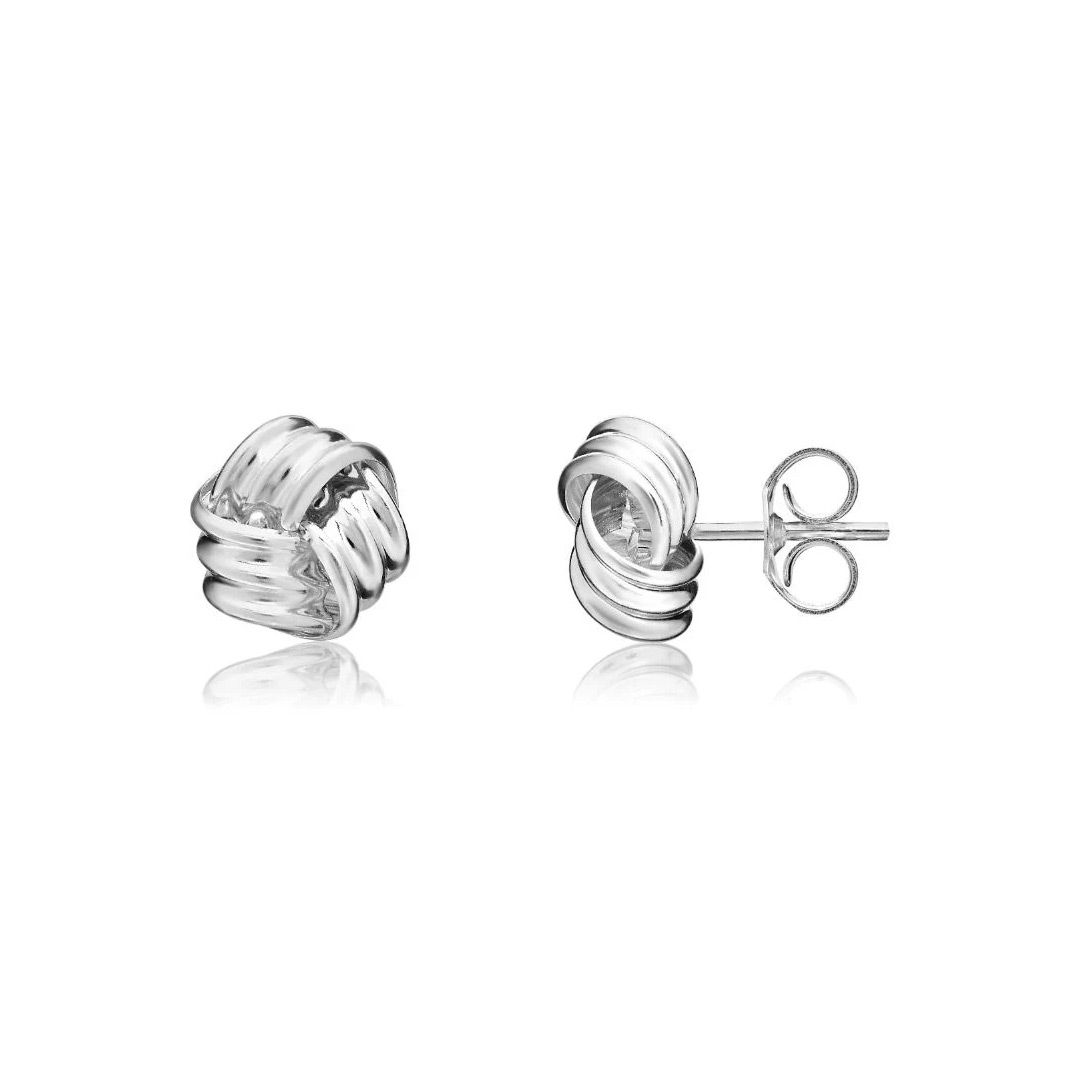 8mm 9ct White Gold Three Row Polished Knot Stud Earrings