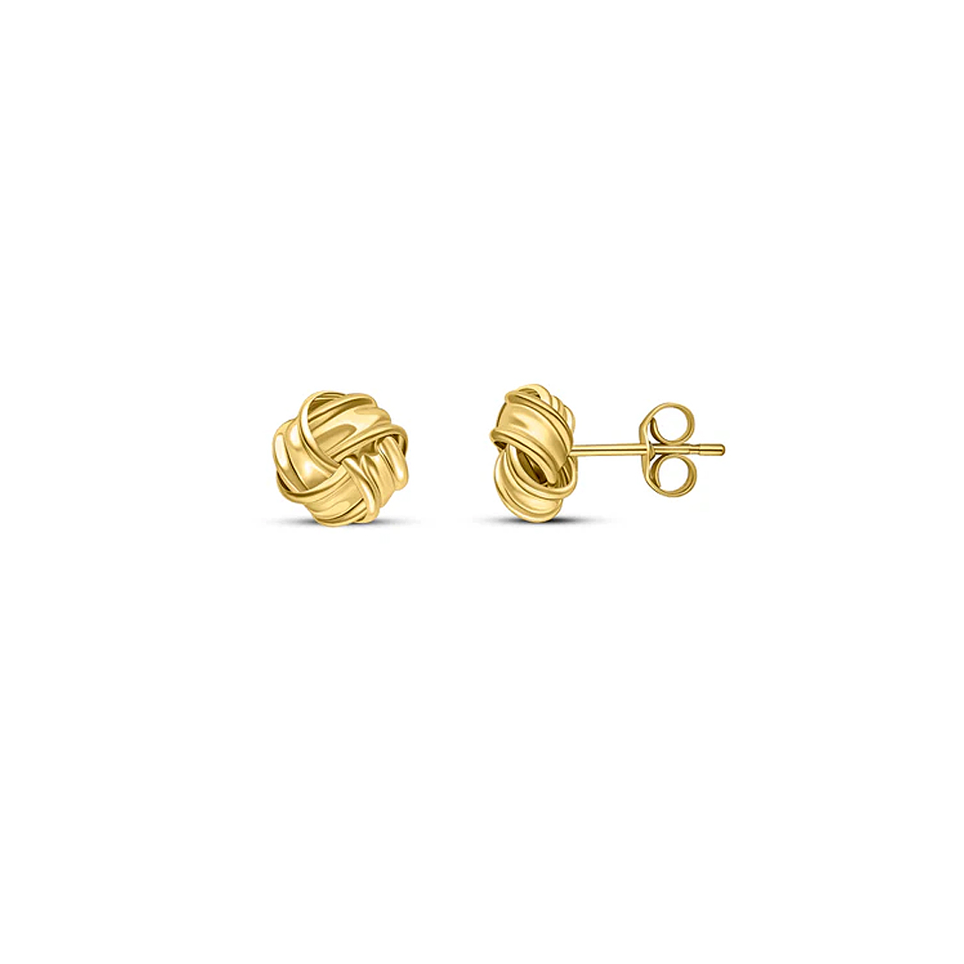 8mm 9ct Yellow Gold Four Row Ribbon Knot Stud Earrings