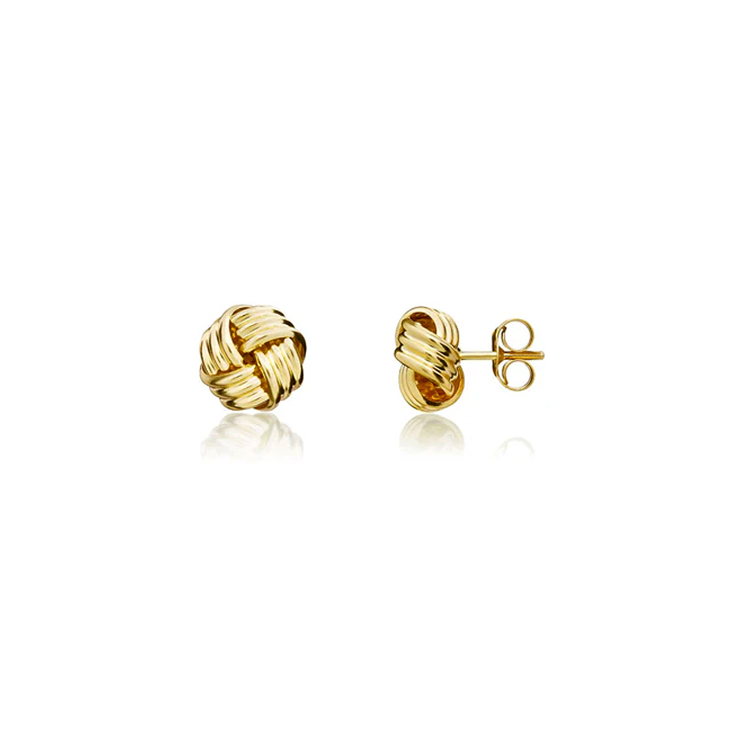 8mm 9ct Yellow Gold Polished Ribbed Knot Stud Earrings