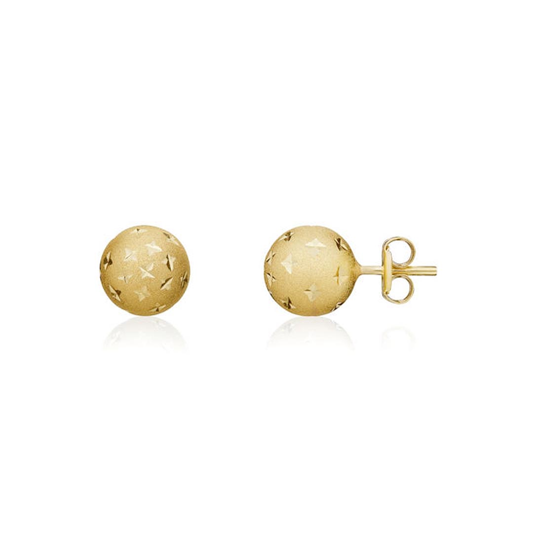 8mm 9ct Yellow Gold Satin Star Ball Stud Earrings