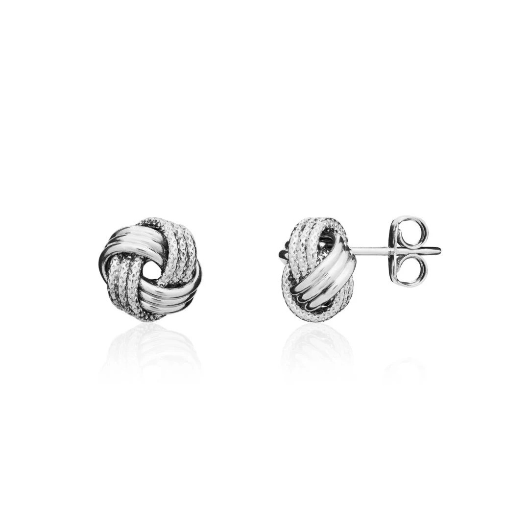 9.5mm 9ct White Gold Polished / Text Knot Stud Earrings