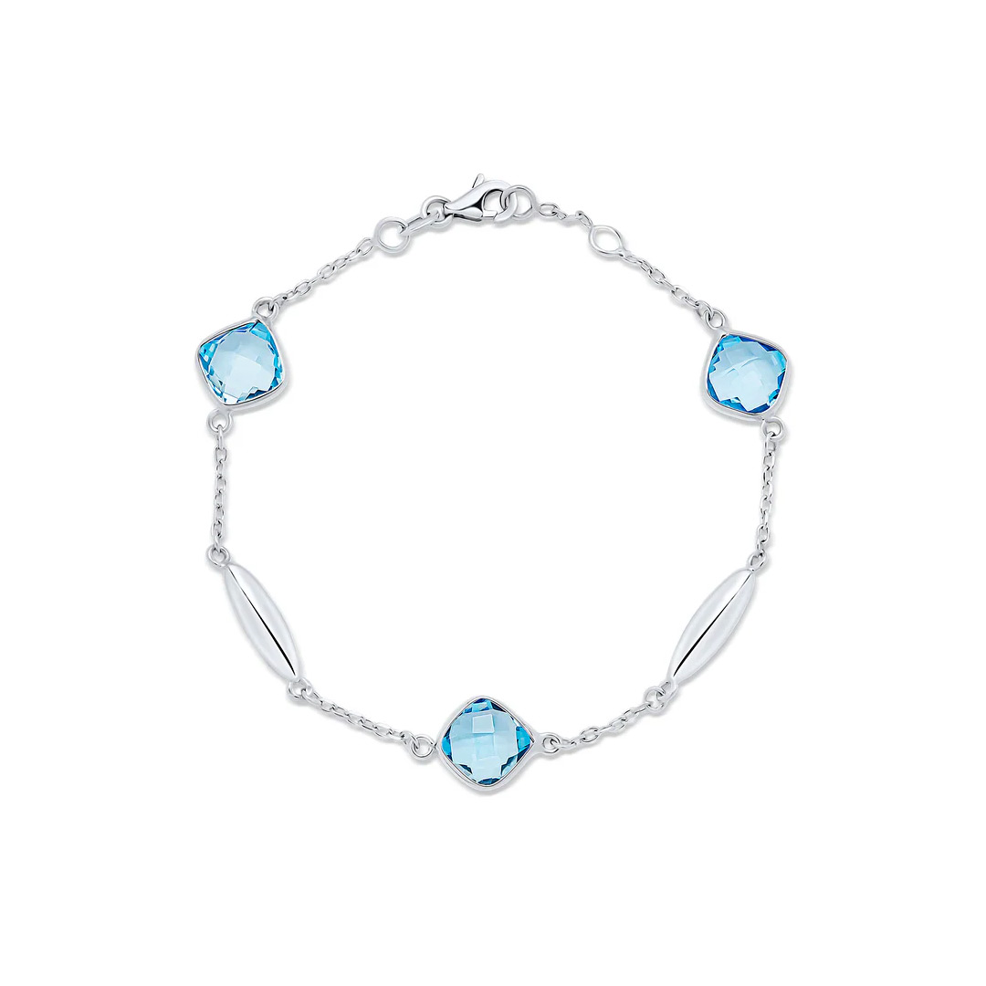 9ct White Gold Bar & Cushion Swiss Blue Topaz Bracelet