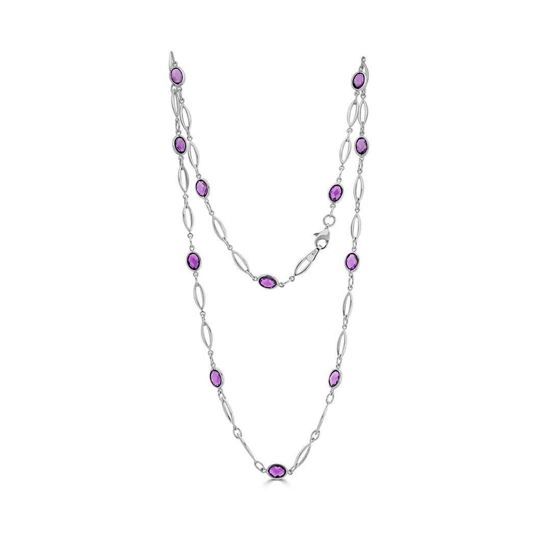 9CT White Gold Marquise & Oval Amethyst Necklace