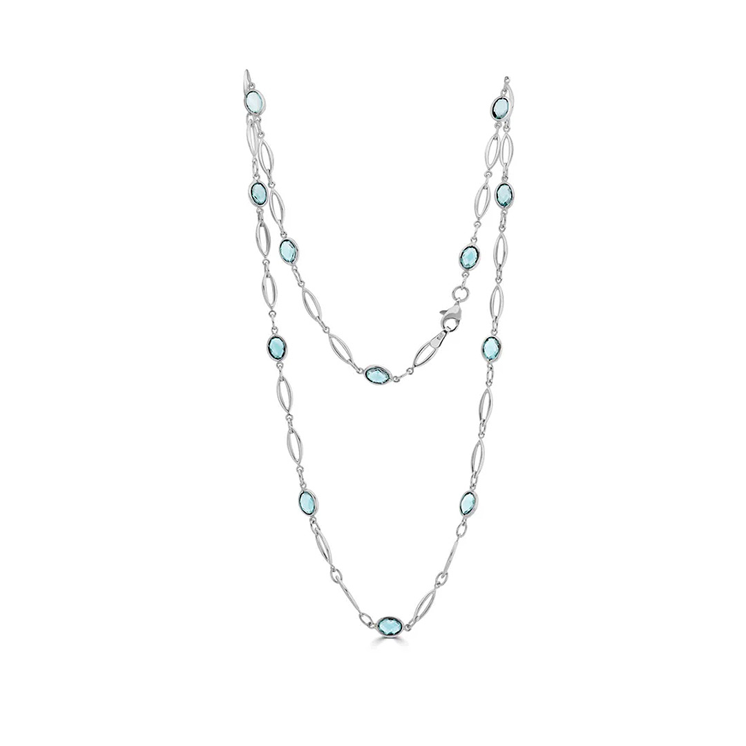 9ct White Gold Marquise & Oval Swiss Blue Topaz Necklace