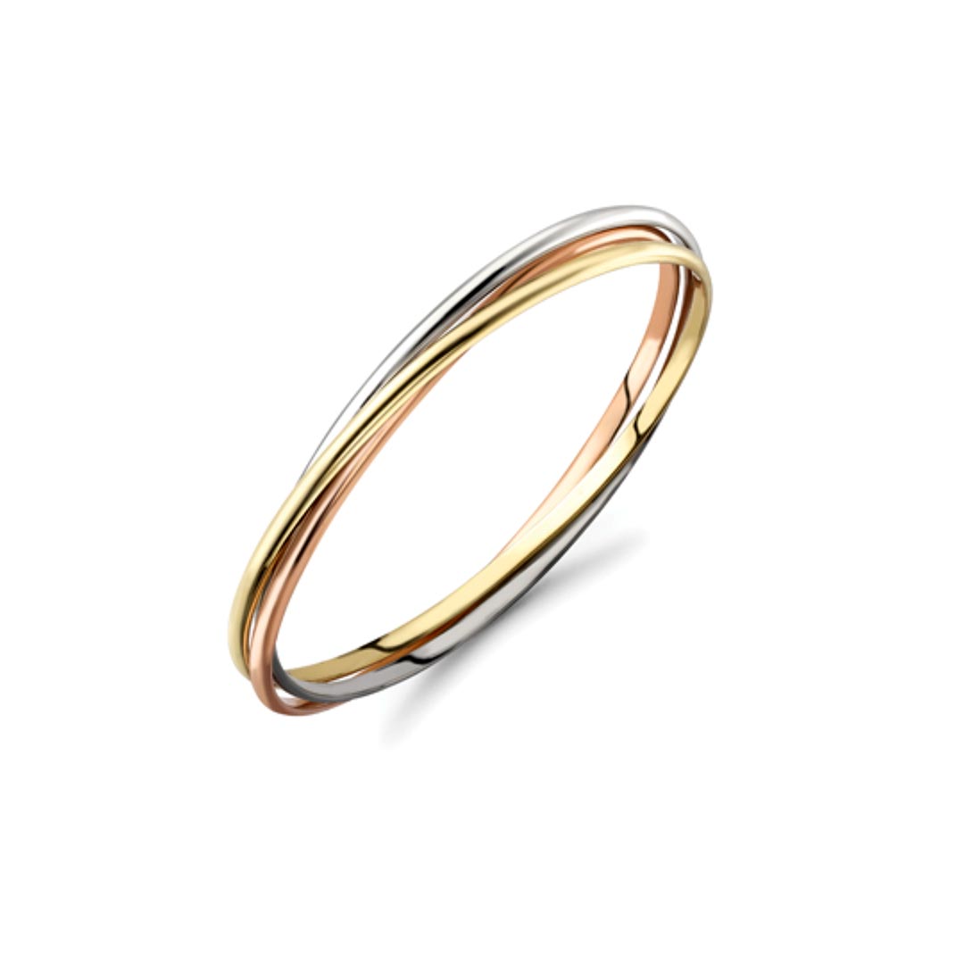 9ct White, Rose & Yellow Gold 'Trinity-Style' Bangle