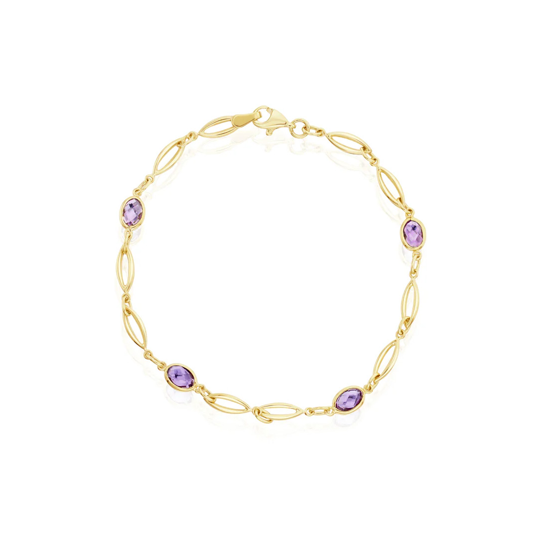 9ct Yellow Gold Marquise & Amethyst Oval Bracelet