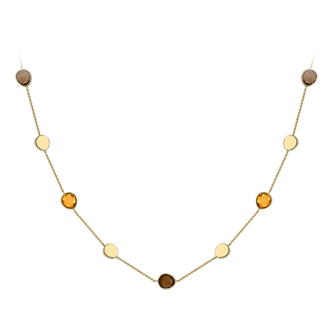 9ct Yellow Gold Smokey Quartz & Citrine Necklet