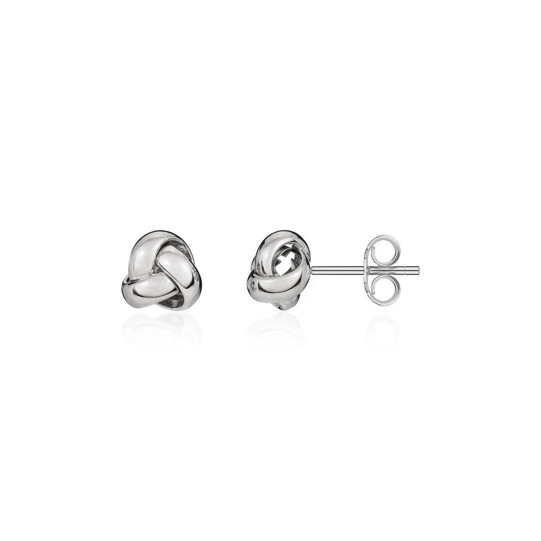 9mm 18ct White Gold Simple Knot Stud Earrings