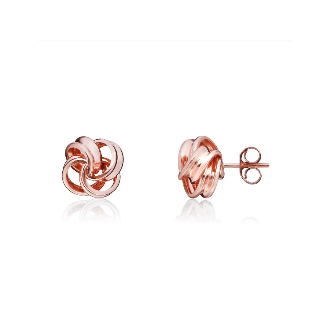 9mm 9ct Rose Gold Double Thread Ribbon Knot Stud Earrings