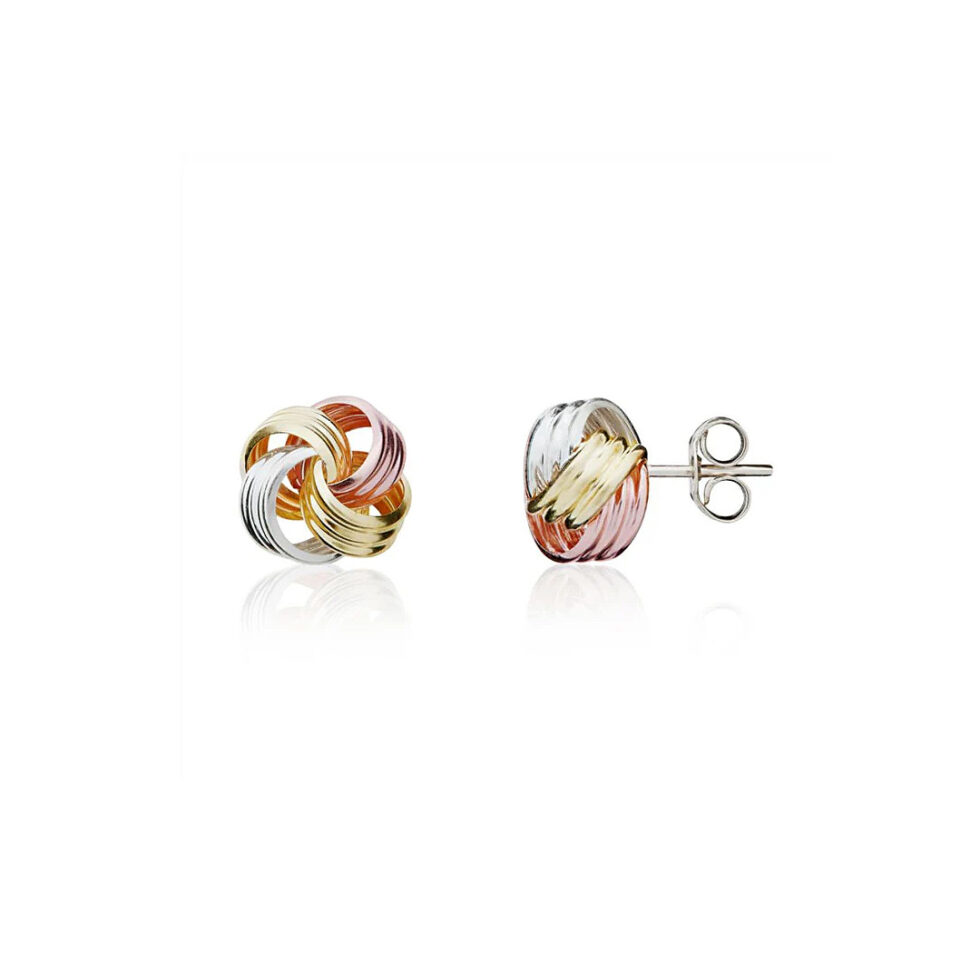 9mm 9ct Three Tone Yellow, White & Rose Gold Triple Thread Ribbed Loop ...