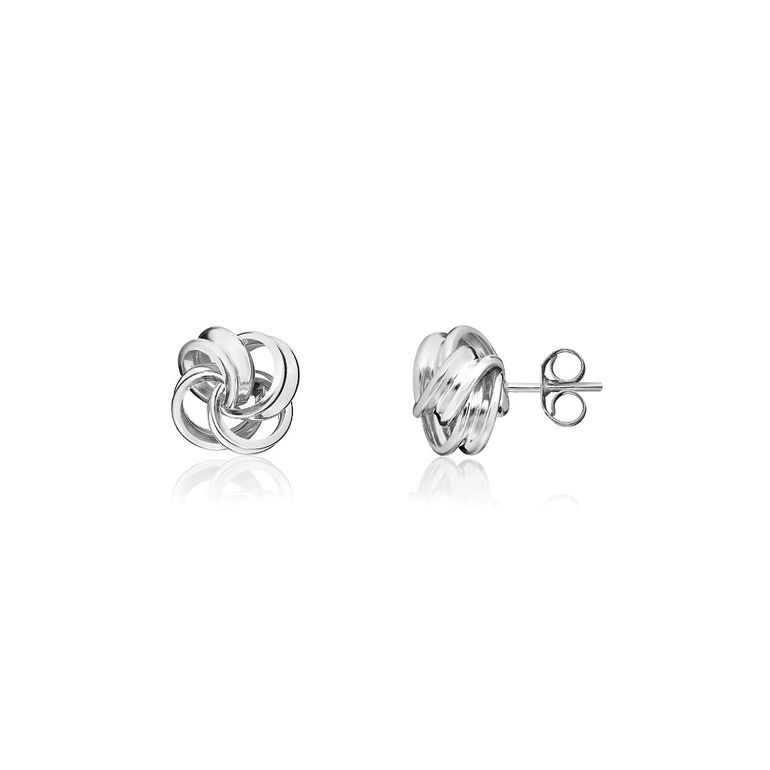 9mm 9ct White Gold Double Thread Ribbon Loops Knot Stud Earrings