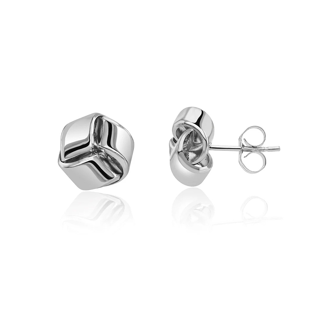 9mm 9ct White Gold Large Knot Stud Earrings