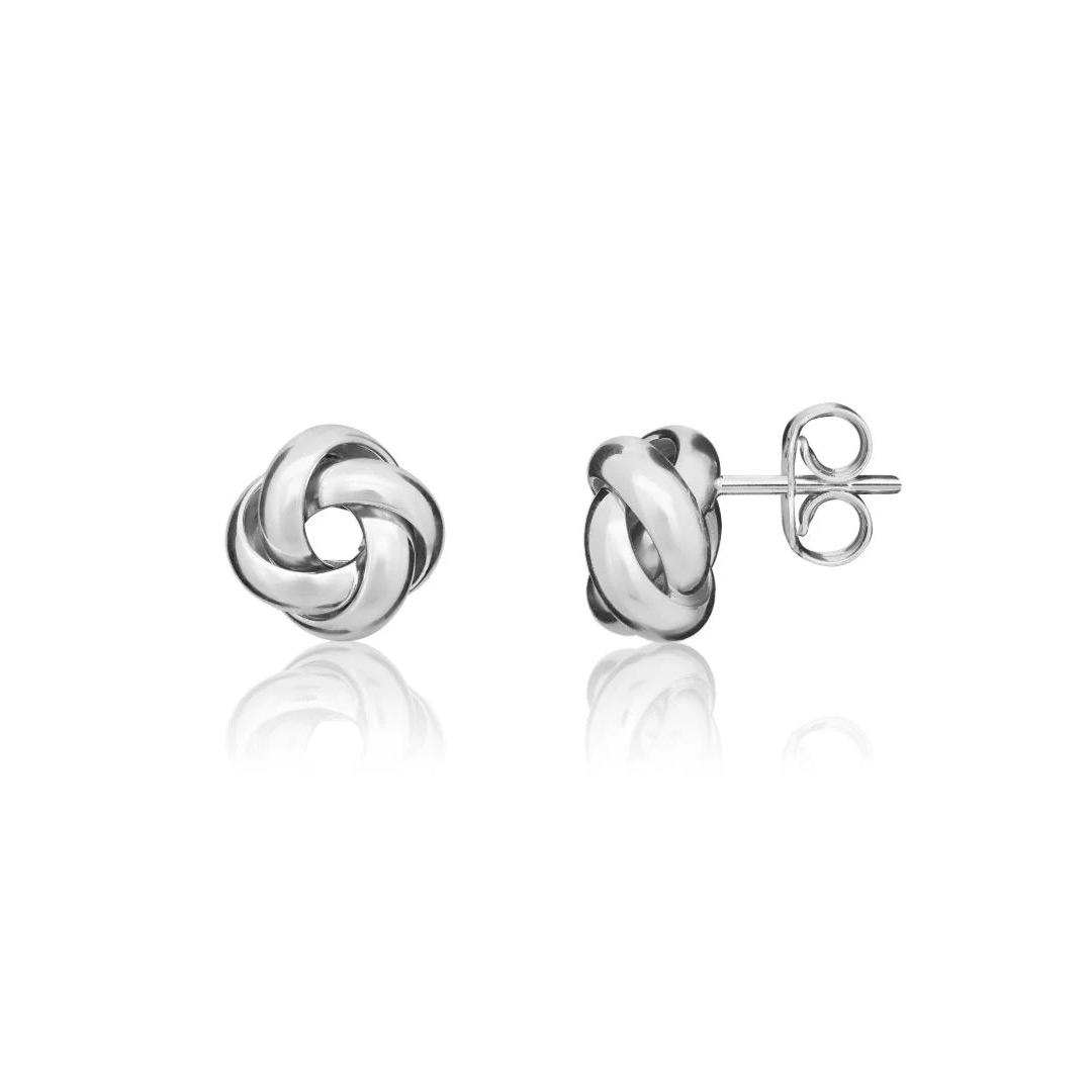 9mm 9ct White Gold Polished Four Strand Knot Stud Earrings