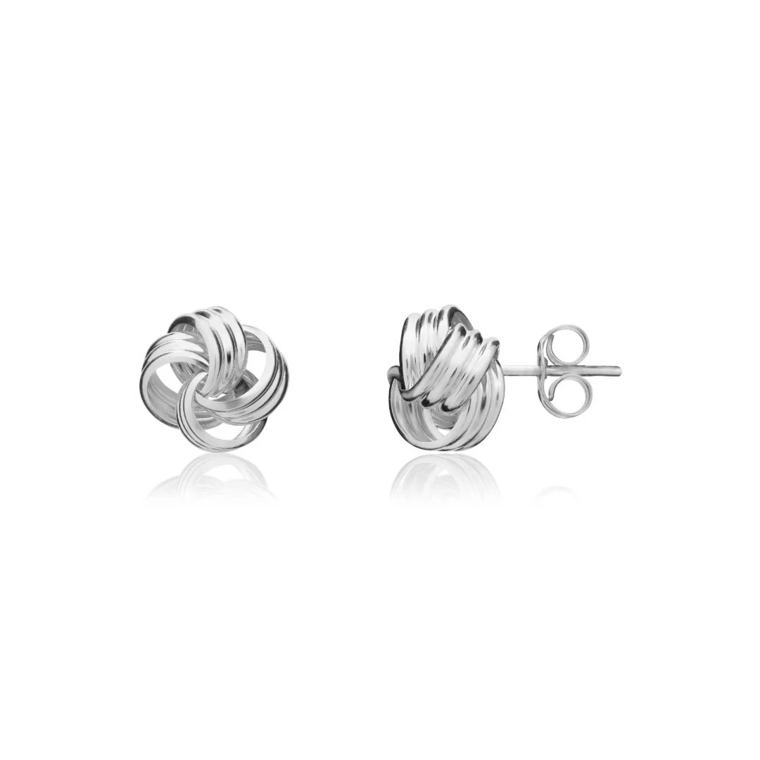 9mm 9ct White Gold Triple Thread Ribbon Loops Knot Stud Earrings