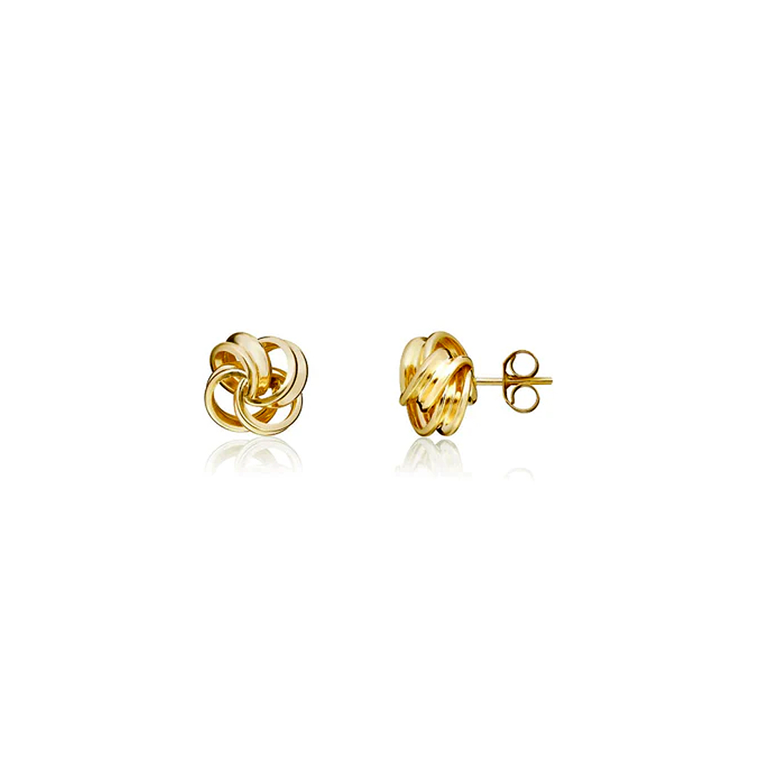 9mm 9ct Yellow Gold Ribbon Double Thread Loop Knot Stud Earrings